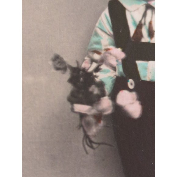 RPPC Cute Dutch Girl with Flowers Colorized Small Art 1924 Torn Stamp 98 Years - Picture 3 of 9